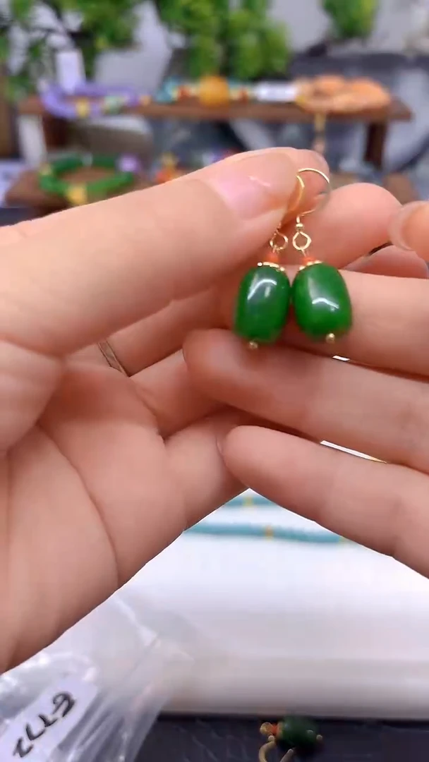 翡翠14K金镶嵌耳饰DIY款E772