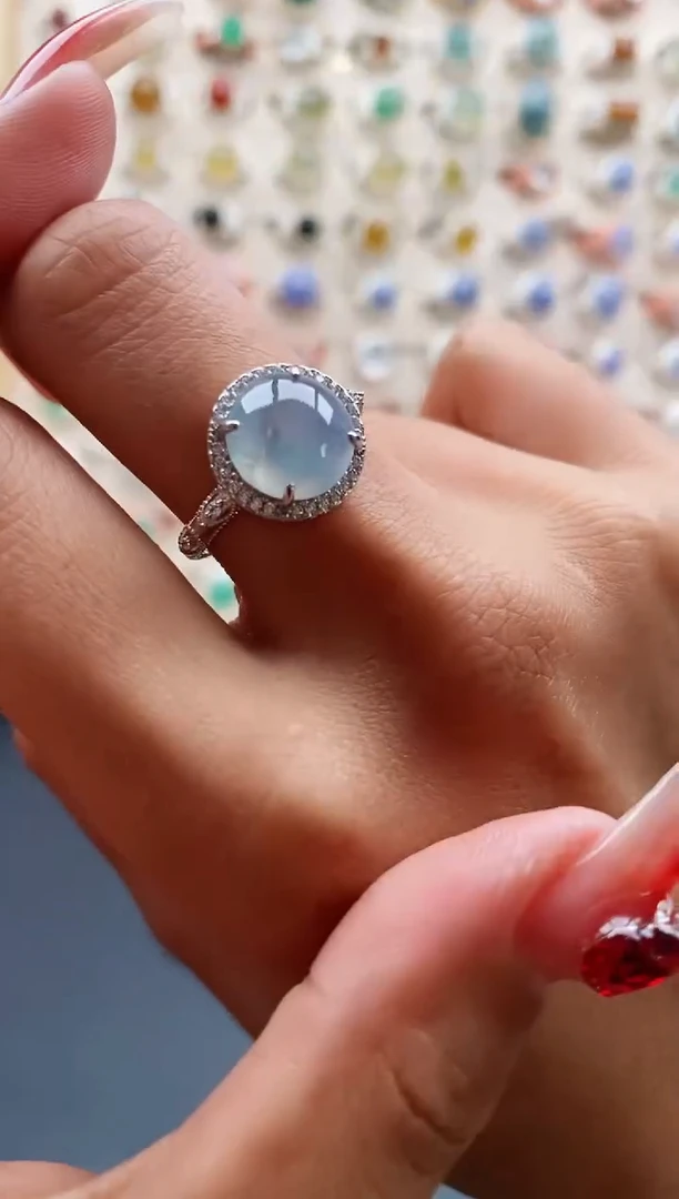 【闪购商品】翡翠戒指银S925镶嵌缅甸天然A货翡翠222 10+8