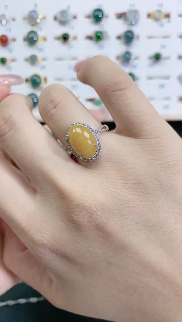 翡翠戒指银S925镶嵌天然翡翠