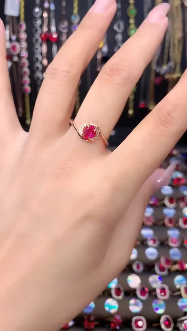 红宝石戒指银S925镶嵌玫瑰金46