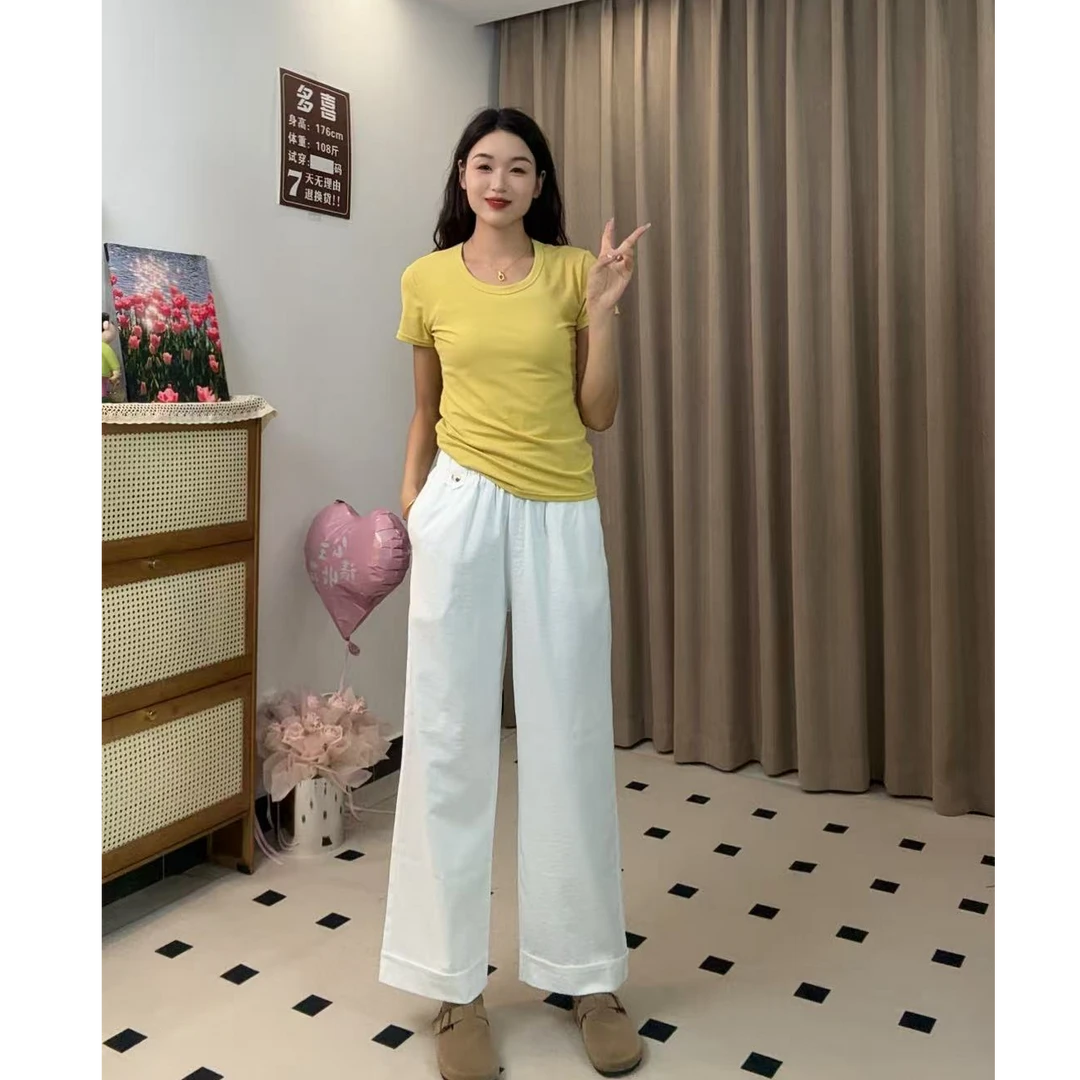 2025夏季新款加长高个子定制九分裤直筒阔腿裤女高腰显瘦百搭女裤