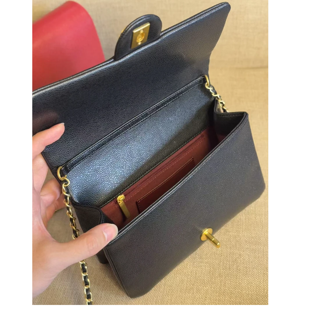 休闲链条包时尚百搭女士黑色真皮多功能长款经典