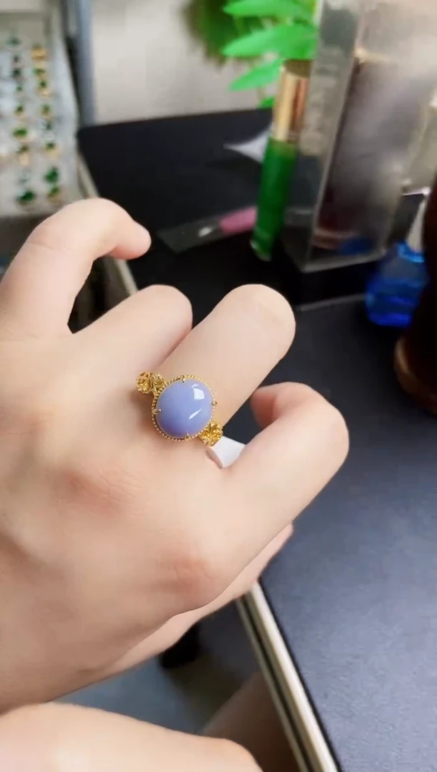 翡翠戒指银S925镶嵌21389