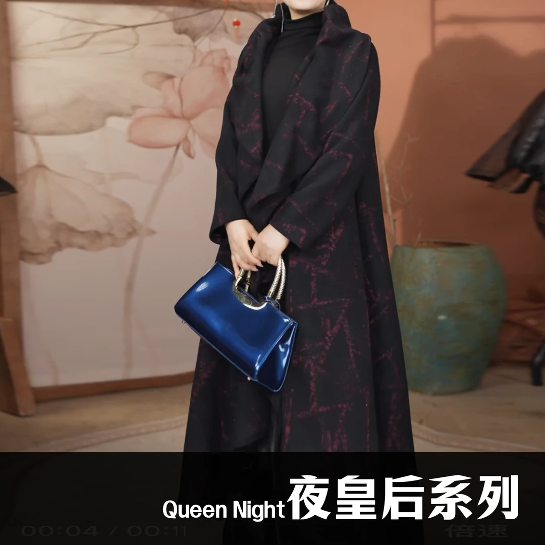 【大海轻奢】W1943黑紫色手工捏杆褶皱衣领廓形秋冬风衣