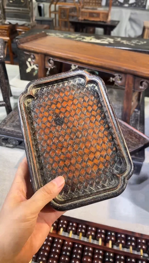 木紫檀雕刻席底茶盘