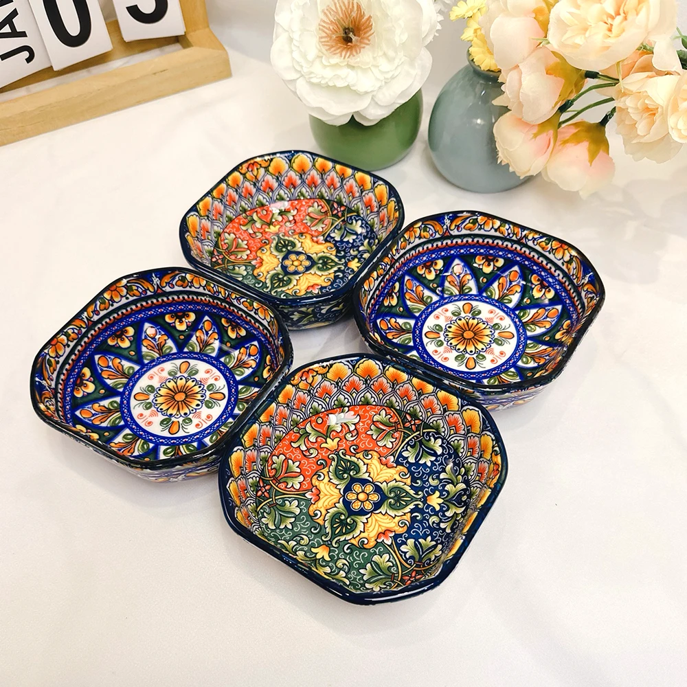 繁花味碟蘸料碟小碗可爱家用调料碟大号陶瓷釉下彩轻奢高档高颜值