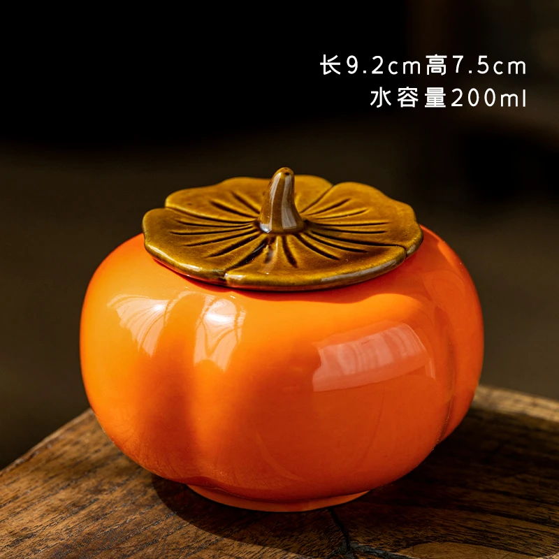 柿柿如意摆件陶瓷柿子茶叶罐糖果密封罐烟灰缸储物罐多用H4444