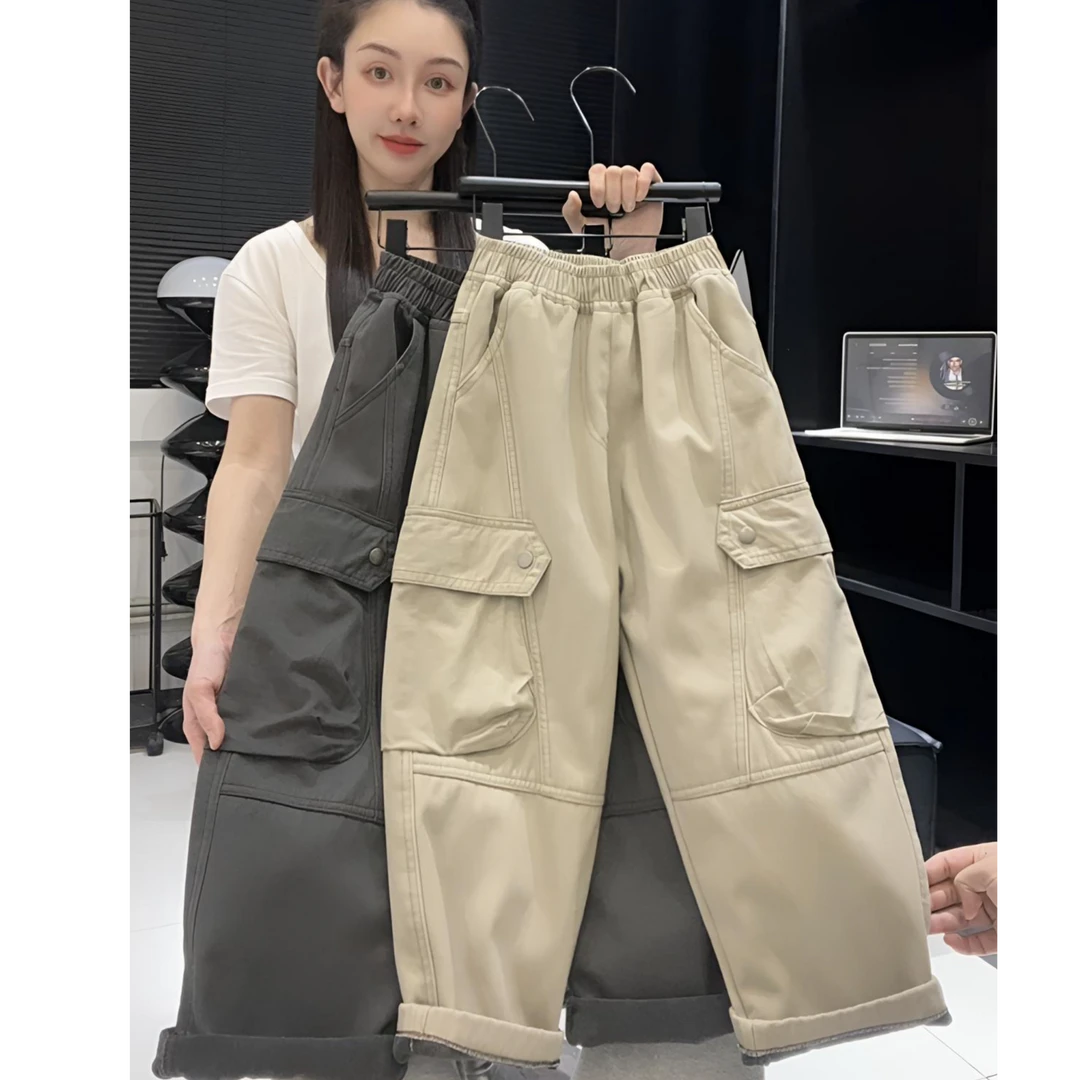 男童裤子工装裤春秋款2025新款中大童男孩洋气宽松纯色休闲长裤潮