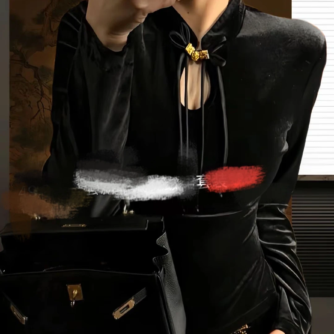 6238  国风丝绒盘扣气质小衫女春秋新款