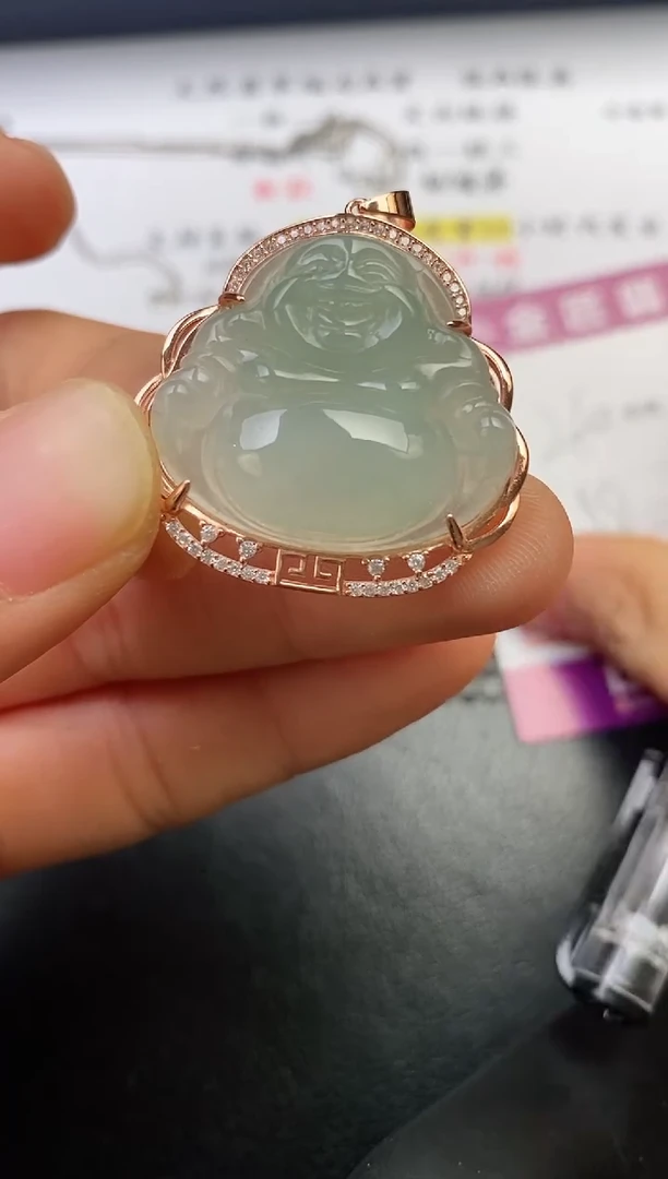 颈饰银S925镶嵌翡翠可*挂件
