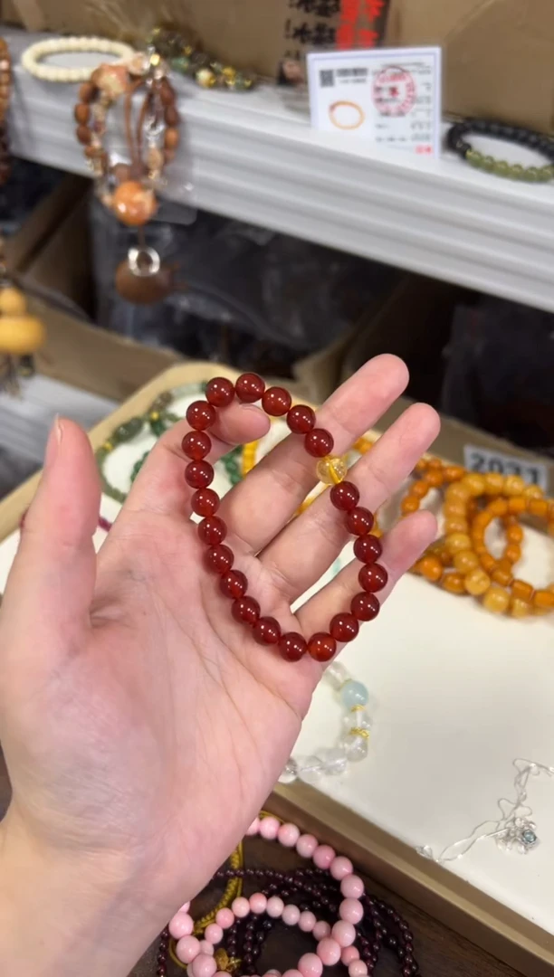 玛瑙/玉髓手链未镶嵌冰透红玛瑙黄晶圆珠手链[2904]