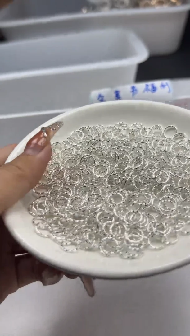 玛瑙/玉髓颈饰银S800镶嵌x1394银色压花闭口圈*20个