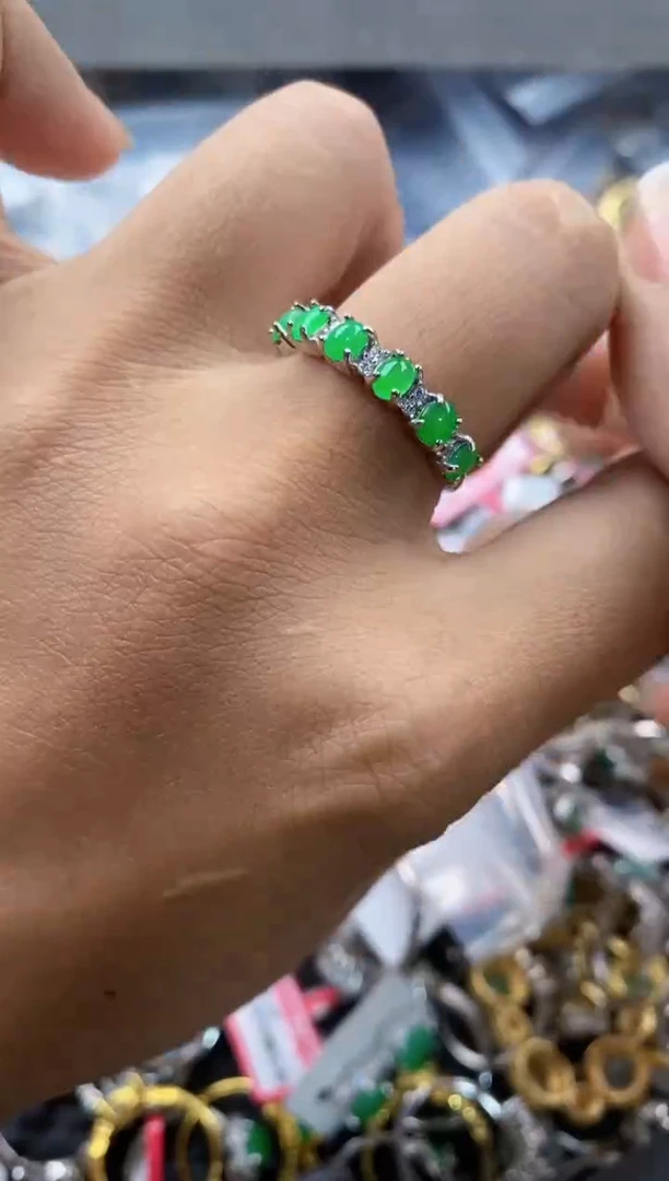 银S925镶嵌戒指翡翠7777              5