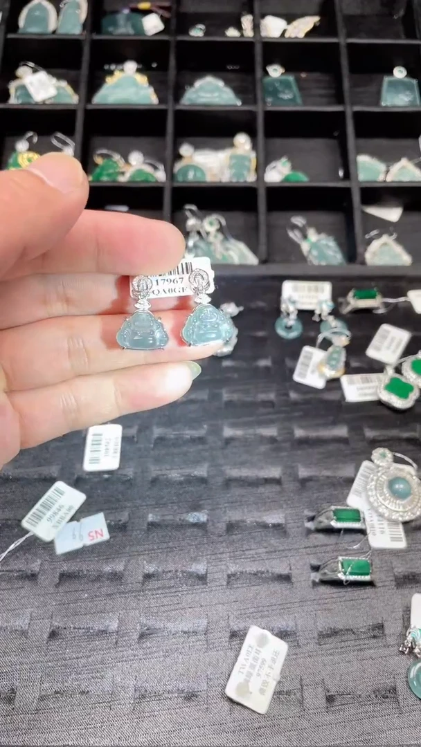 翡翠合金颈饰纯天然翡翠A货冰种佛公耳钉