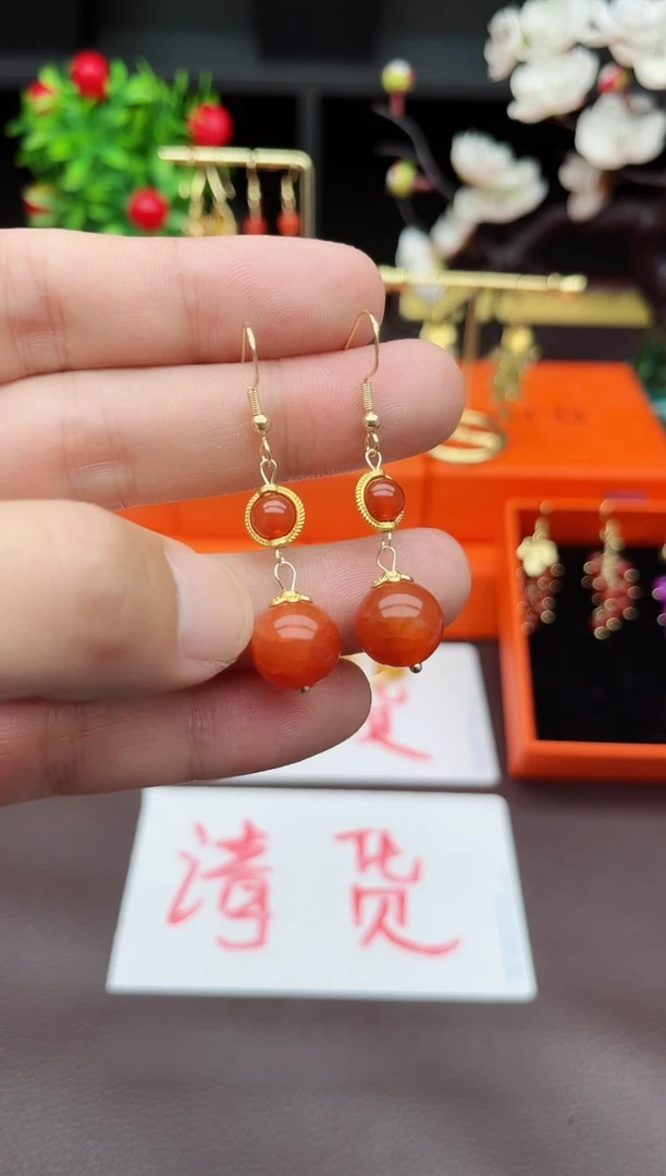 玛瑙/玉髓耳饰银S925镶嵌539000