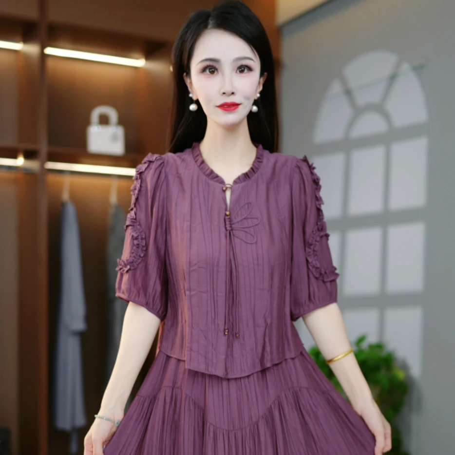 法式气质洋气收腰夏季百搭减龄设计感假两件显瘦时尚连衣裙M-4XL