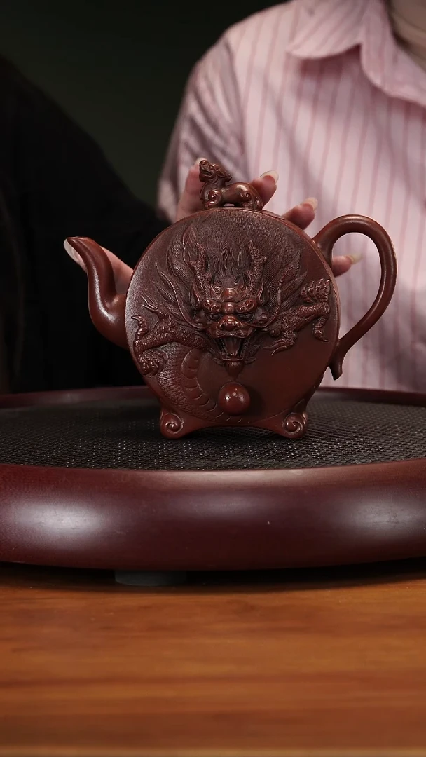 【闪购商品】紫砂茶壶3-38ZWP盘龙可心红泥480cc