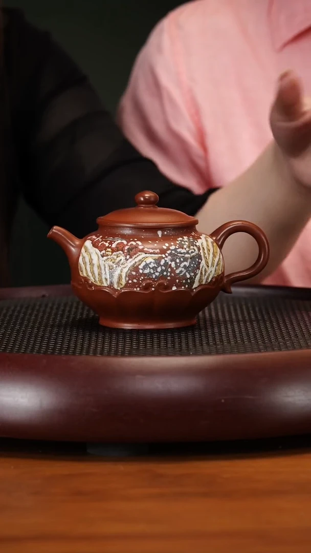 茶壶紫砂5-40ZXJ如意莲子大红泥260cc