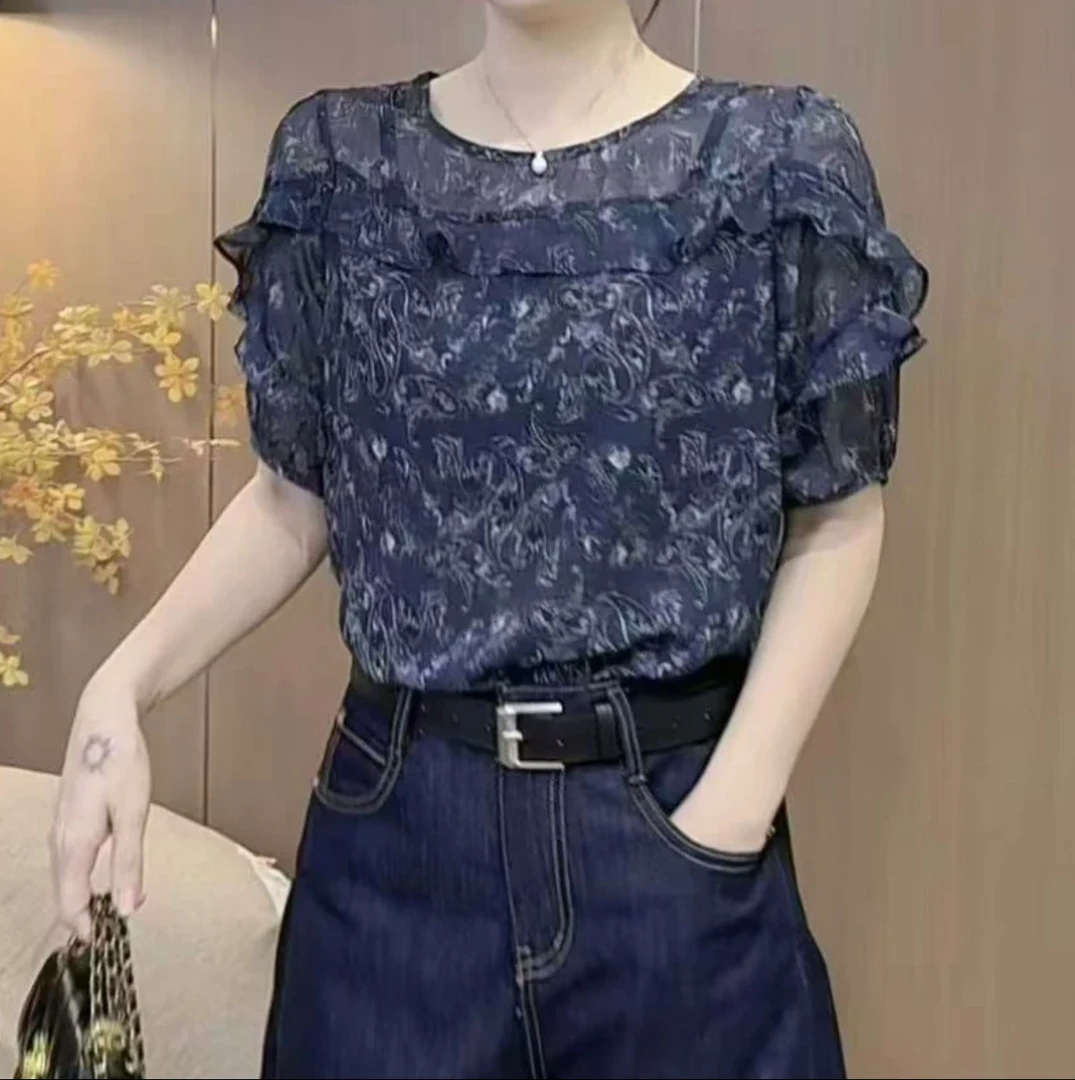 2025春夏新款衬衫短袖爆品气质减龄印花时尚百搭洋气修身显瘦0520