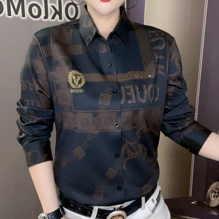 【双蝉男装】秋冬新款加绒潮牌男士字母百搭个性潮流长袖衬衫