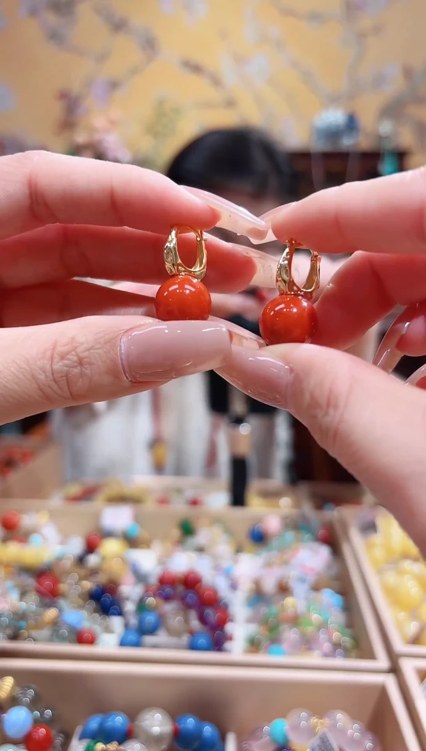 银S925镶嵌南红玛瑙耳饰设计款珠串