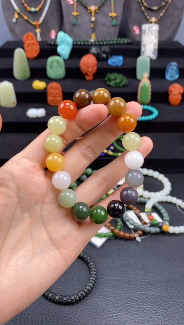 手串未镶嵌和田玉12mm多宝圆珠手串