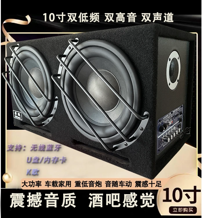10寸双低频双高音大功率震撼音质12V/24V/220V车载家用K歌低音炮