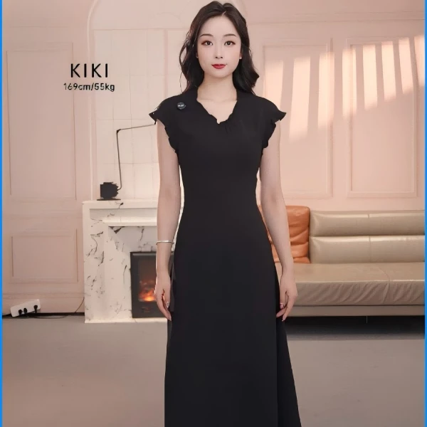 AMASS/阿玛施25年新款坎肩袖中长裙气质优雅显瘦收腰连衣裙550009