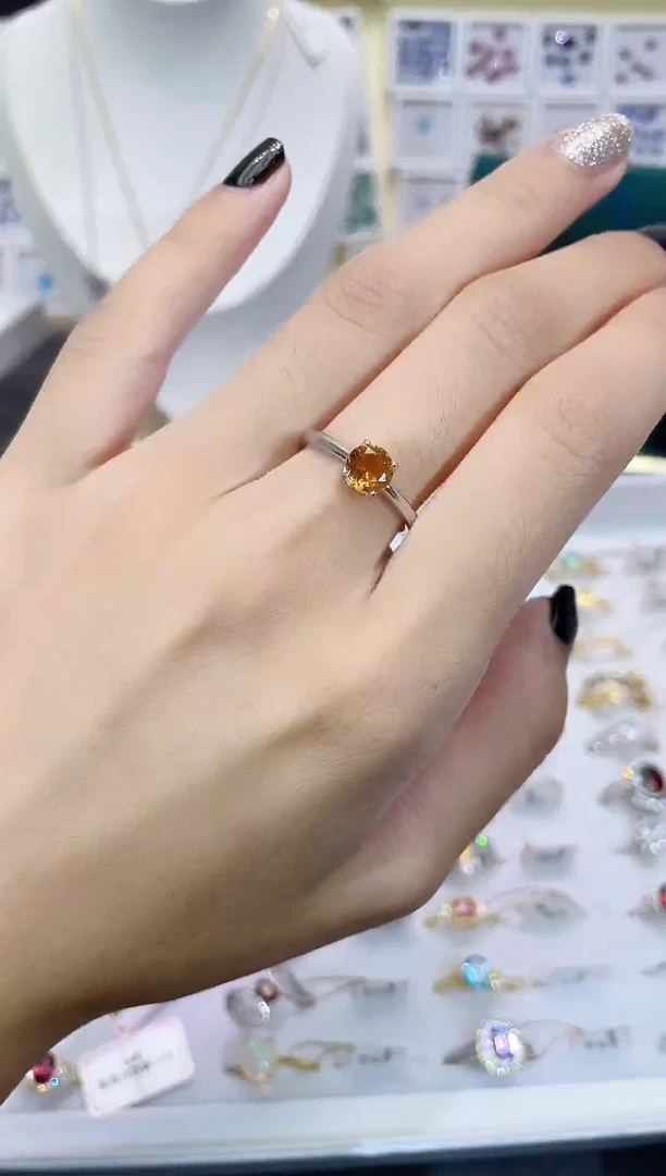 黄晶戒指银S925镶嵌天然宝石