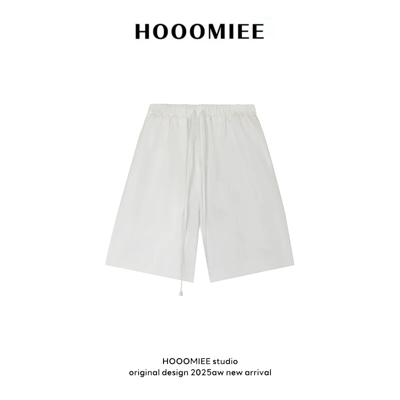 Hooomiee潮流简约薄款抽绳松紧白短裤220593
