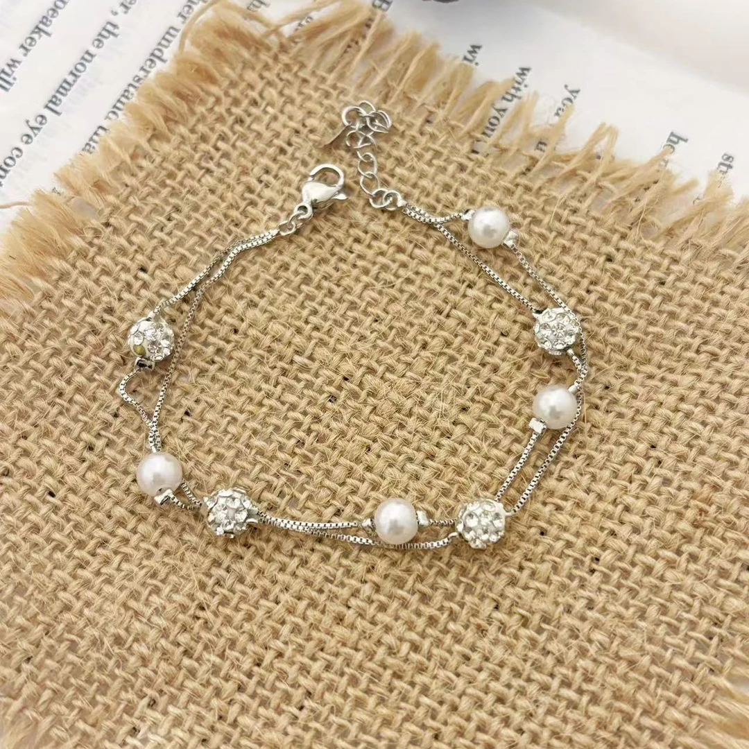 钛钢合成锆石手链 【Kiss娜】钛钢2893个性钢色双层手链