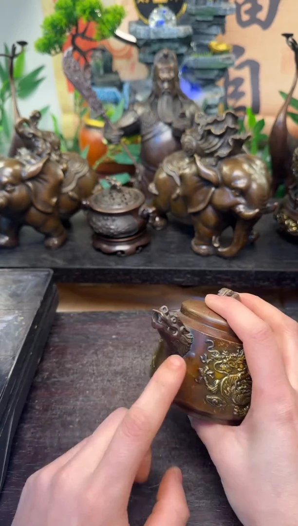 买铜就来旺铜杂货铺！（铜鎏金工艺龙凤呈祥小茶壶）