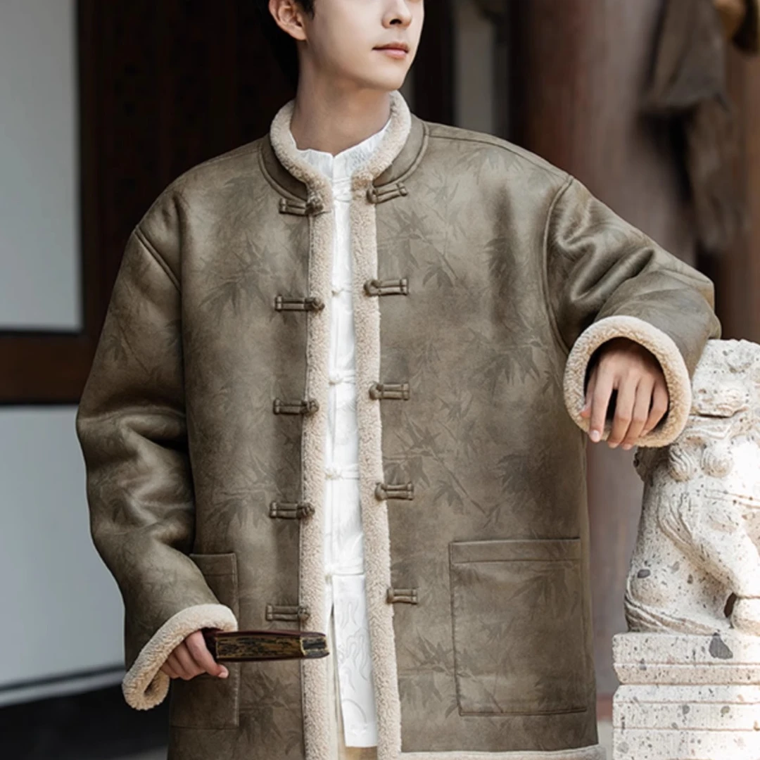 冬季新款男装中国风复古休闲棉衣唐装新中式加绒保暖宽松夹克外套