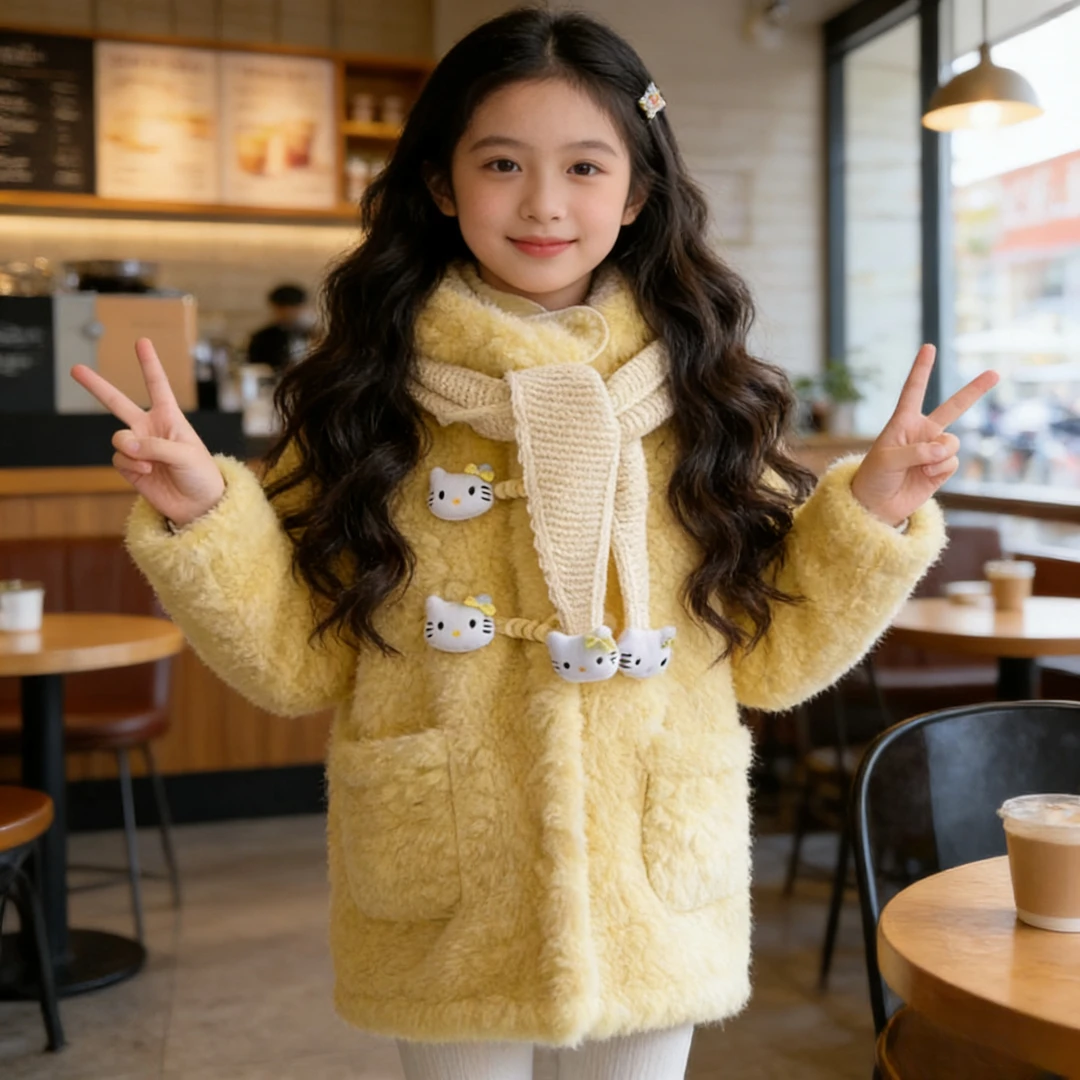 （福利款2）女童冬季加绒外套新款洋气儿童加厚保暖女宝宝毛毛衣
