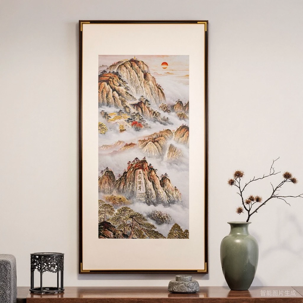 铜祥阁 五岳泰山 铜雕画 客厅卧室玄关背景画 书房茶室装饰画