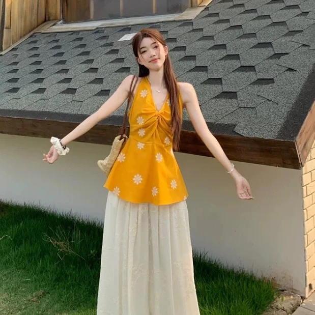 潮流风日式吊带辣妹修身格子背心外穿法式夏季修身显瘦性感甜美