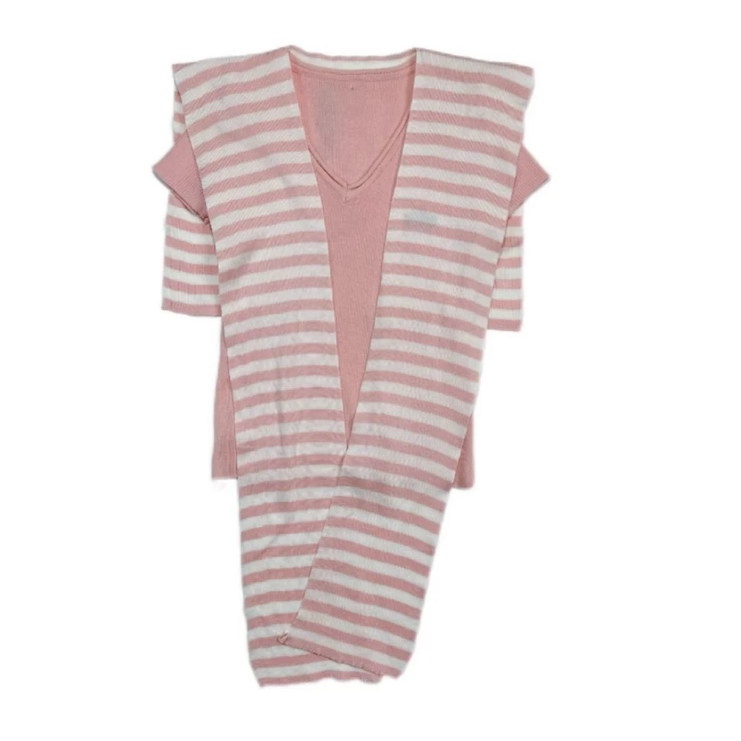 短袖V领条纹披肩真两件设计T恤夏季时尚透气---LT121