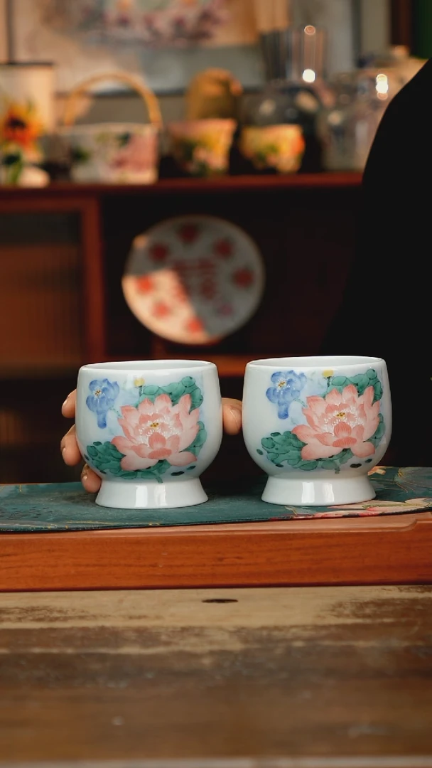 摆件景德镇纯手工釉下彩精品茶具水杯