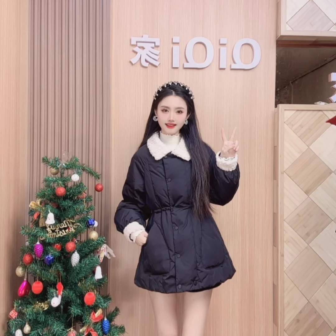 QiQi家 2024冬季新款高品质显瘦百搭保暖收腰糕糕毛棉服外套