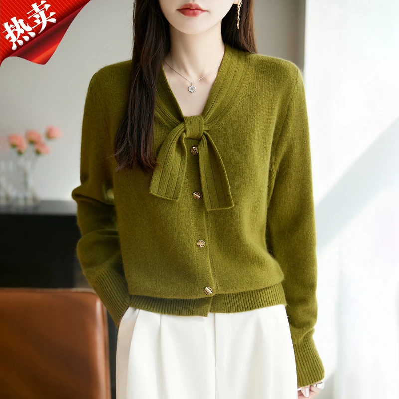 哥弟阿玛施正品秋季法式蝴蝶结针织衫设计感单排扣毛衣百搭上衣