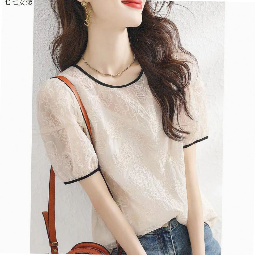 短袖夏季新款百搭宽松衫时尚气质显瘦甜美设计小众上衣