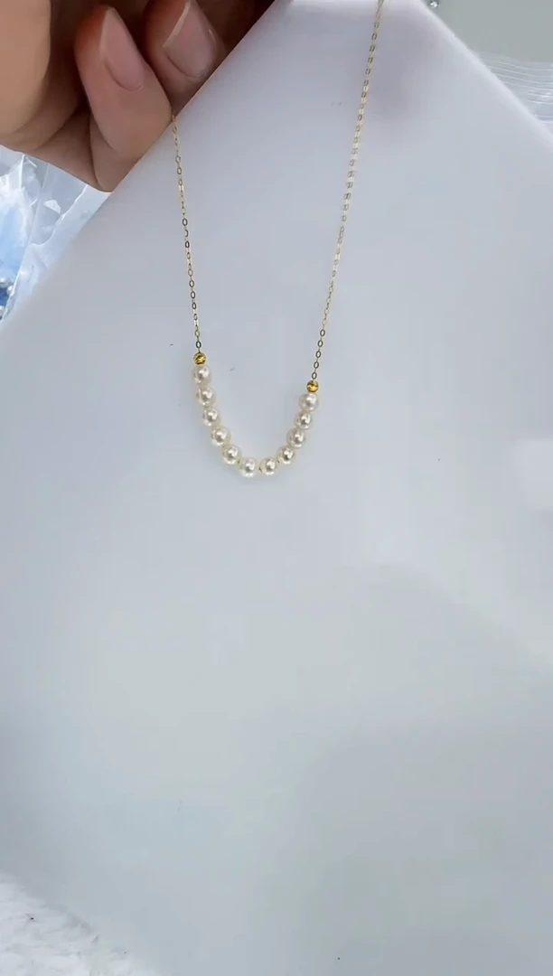 银S925镶嵌淡水珍珠DA淡水珍珠微笑链4-5 a615