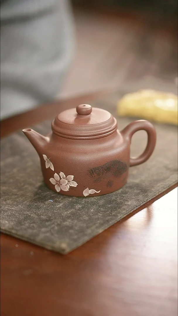 茶杯紫砂桃花流水鳜鱼肥壶