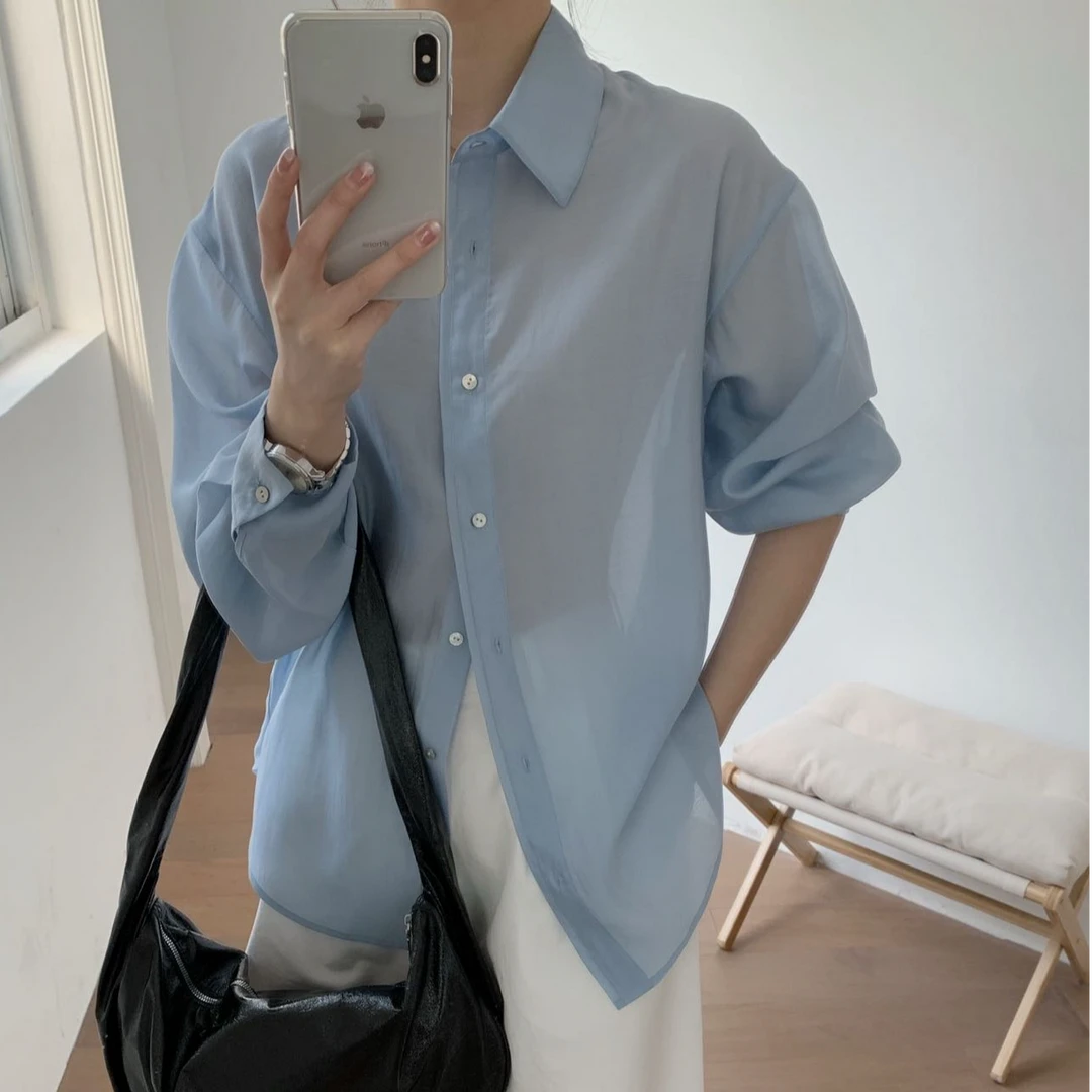 长袖衬衫防晒衣轻薄设计感百搭休闲上衣夏季中长款