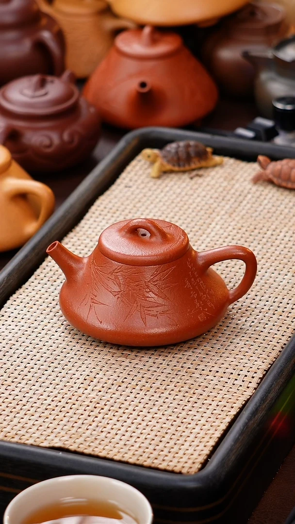 茶壶紫砂竹瓢150CC红降坡