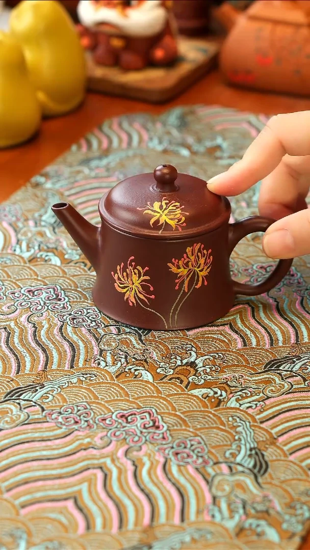 【闪购商品】紫砂茶壶紫朱泥柱础壶 彼岸花100ml
