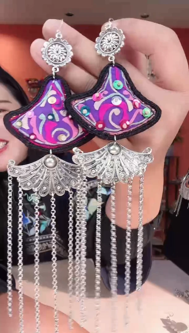 织绣非遗手工苗银苗绣耳环44