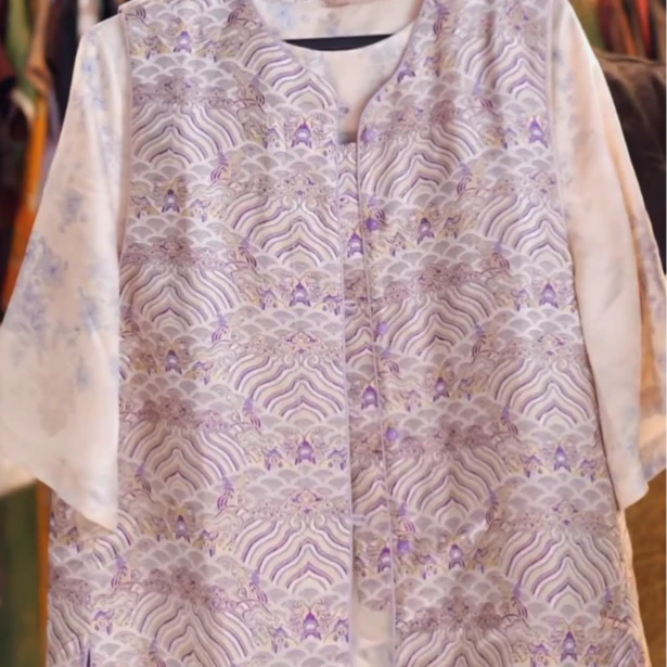 佳 新中式风 25007 宋锦 桑蚕丝 紫色江涯海浪 双面双穿 马甲 L