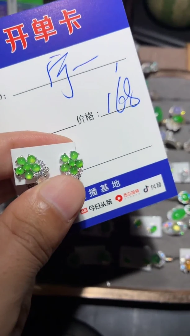 银S925镶嵌翡翠耳饰宁*向 宁然
