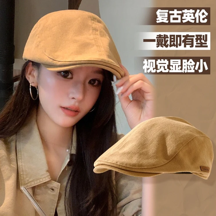 文艺复古前进帽女大头围显脸小贝雷帽2025新款反戴鸭舌画家报童帽